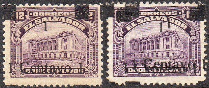 sellos timbres-poste Briefmarken stamps El Salvador 1919 Centavo surcharges on Tram Trolley Tranvia National Theatre teatro nacional 